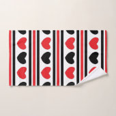 Red Black Hearts Stripes Valentijn Pattern Bad Handdoek (Handdoek)