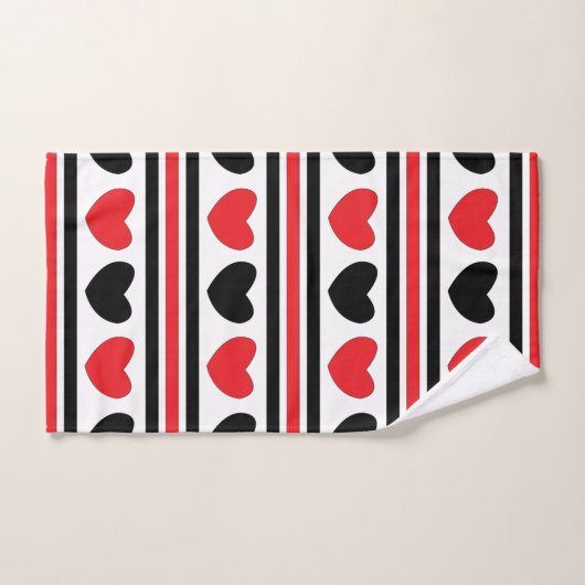 Red Black Hearts Stripes Valentijn Pattern Bad Handdoek (Handdoek)