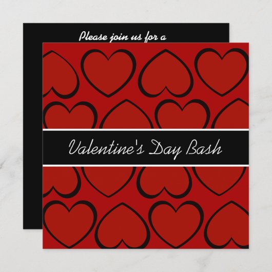 Red Black Hearts Valentijnsdag Party-uitnodigingen Kaart (Voorkant / Achterkant)