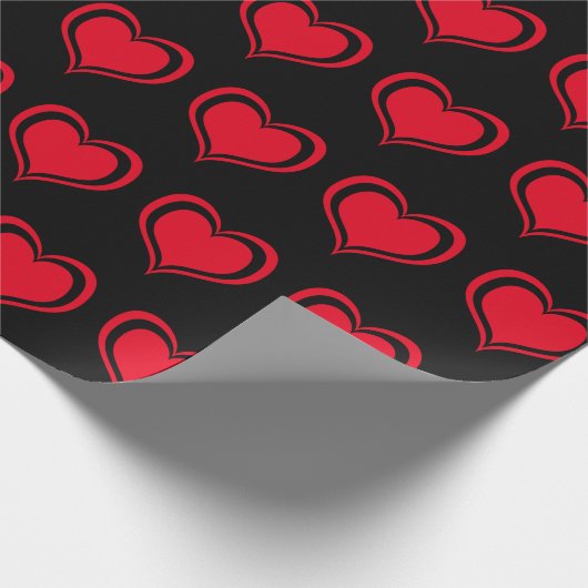 Red Black Hearts Valentijnsdag Pattern Love Cadeaupapier (Hoek)