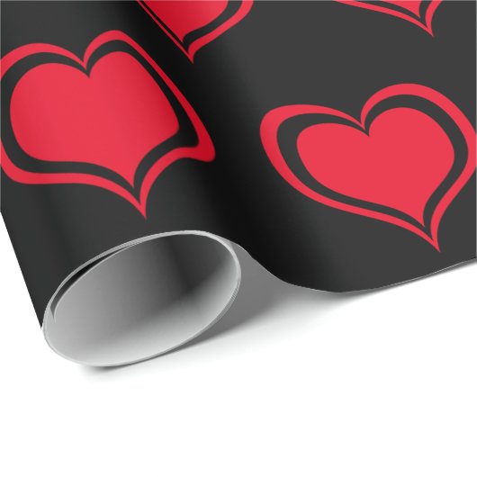 Red Black Hearts Valentijnsdag Pattern Love Cadeaupapier (Rol Hoek)