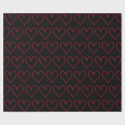 Red Black Hearts Valentijnsdag Pattern Love Cadeaupapier (Vlak)