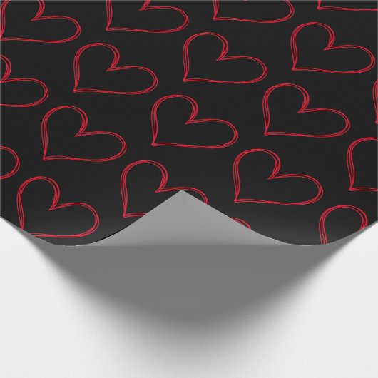 Red Black Hearts Valentijnsdag Pattern Love Cadeaupapier (Hoek)