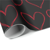 Red Black Hearts Valentijnsdag Pattern Love Cadeaupapier (Rol Hoek)