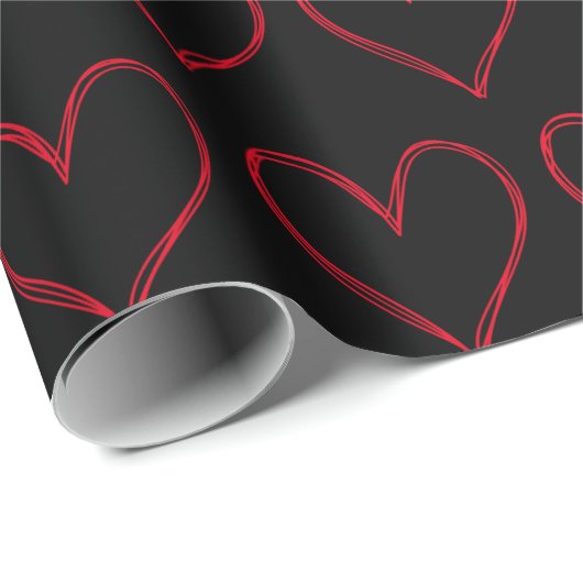 Red Black Hearts Valentijnsdag Pattern Love Cadeaupapier (Rol Hoek)