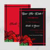 Red & Black Hibiscus Save the Date Flat Kaart (Voorkant / Achterkant)