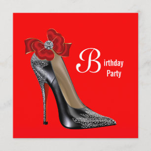 Red Black High Hiel Birthday Party Invitation Kaart