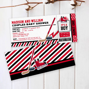 Red Black Ice hockey Ticket Baby shower Uitnodigin Kaart