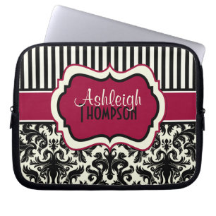 Red Black Ivory Striped Damask-laptophoes Laptop Sleeve
