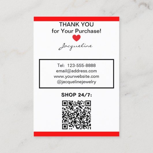 Red Black Jewelry Earrings Website QR Code Visitekaartje (Achterkant)