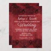 Red Black Lace formele huwelijksuitnodiging Kaart (Voorkant / Achterkant)