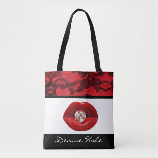 Red Black Lace Lip Diamond Tote Bag (Voorkant)