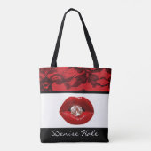 Red Black Lace Lip Diamond Tote Bag (Achterkant)