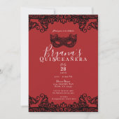 Red & Black Lace Masquerade 15 15th Quinceañera Kaart (Voorkant)
