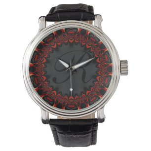 Red Black Lace Personalized Monogram Wristwatch Horloge