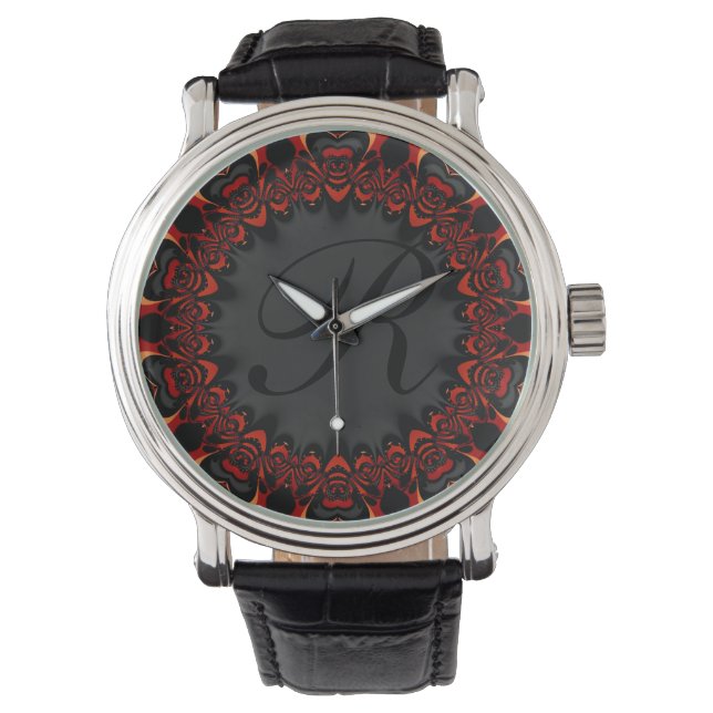 Red Black Lace Personalized Monogram Wristwatch Horloge (Voorkant)