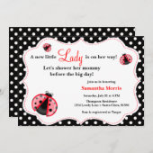 Red & Black - Lady Bug Baby shower Invitation Kaart (Voorkant / Achterkant)