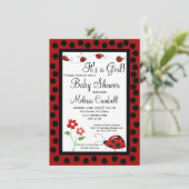 Red Black Ladybug Baby shower Invitation Sjabloon Kaart (Staand voorkant)