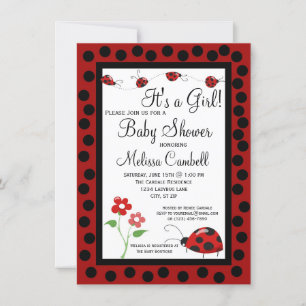 Red Black Ladybug Baby shower Invitation Sjabloon Kaart