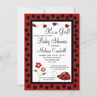 Red Black Ladybug Baby shower Invitation Sjabloon Kaart