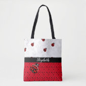 Red Black Ladybug Polka Dot Bug Beetles Naam Tote Bag (Voorkant)