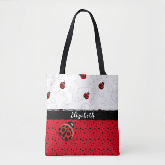 Red Black Ladybug Polka Dot Bug Beetles Naam Tote Bag