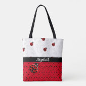 Red Black Ladybug Polka Dot Bug Beetles Naam Tote Bag (Achterkant)