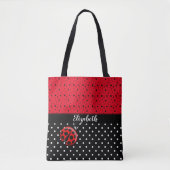Red Black Ladybug Polka Dot Bug Beetles Naam Tote Bag (Voorkant)