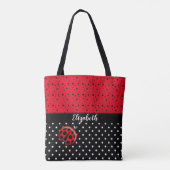 Red Black Ladybug Polka Dot Bug Beetles Naam Tote Bag (Achterkant)