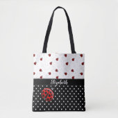 Red Black Ladybug Polka Dot Bug Beetles Naam Tote Bag (Voorkant)