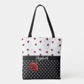 Red Black Ladybug Polka Dot Bug Beetles Naam Tote Bag (Achterkant)