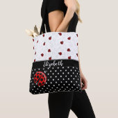 Red Black Ladybug Polka Dot Bug Beetles Naam Tote Bag (Dichtbij)