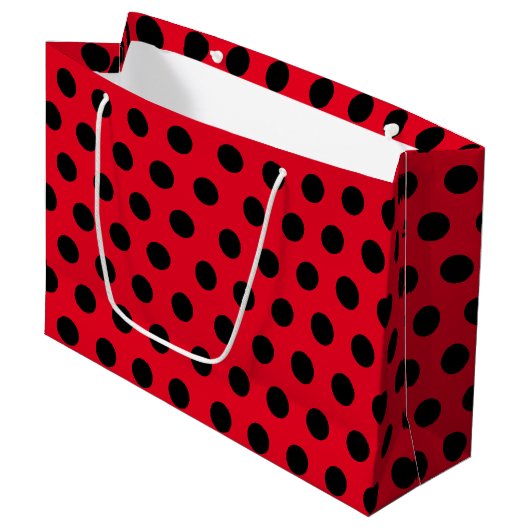 Red & Black Large Medium Polka Dot Party Groot Cadeauzakje (Voorkant Gekanteld)