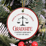 Red Black Law School Afstuderen Custom Christmas Keramisch Ornament<br><div class="desc">Dit moderne rode en zwarte aangepaste rechtenschool afstuderen kerstversiering is voorzien van stijlvolle typografie voor een klas van 2025 afstuderen. Pas je aan met je afstudeerjaar onder de schalen van rechtvaardigheid voor een geweldig persoonlijk advocaat- of advocatengeschenk.</div>