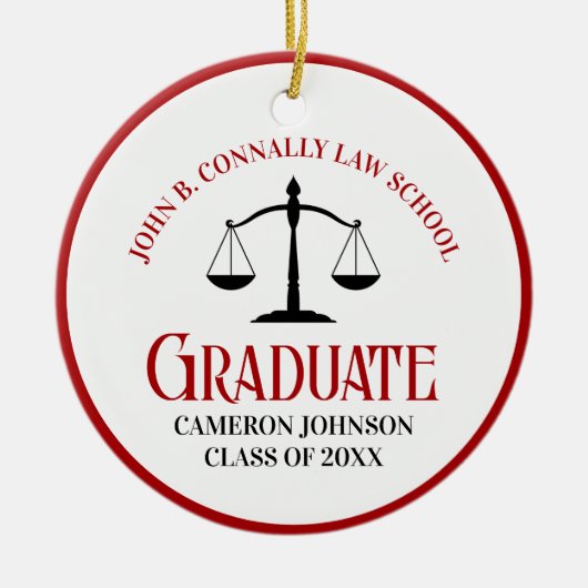 Red Black Law School Afstuderen Custom Christmas Keramisch Ornament (Voorkant)
