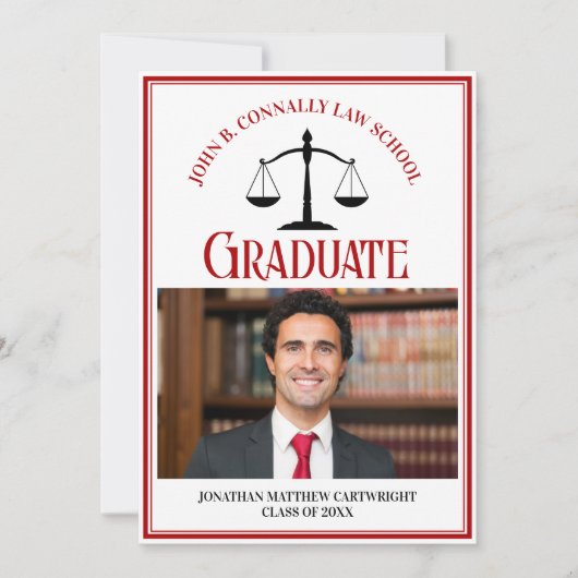 Red Black Law School Afstuderen Foto Aankondiging (Voorkant)