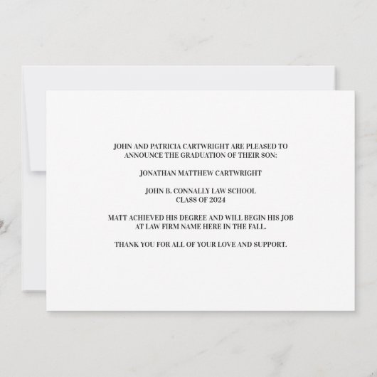 Red Black Law School Afstuderen Foto Aankondiging (Achterkant)