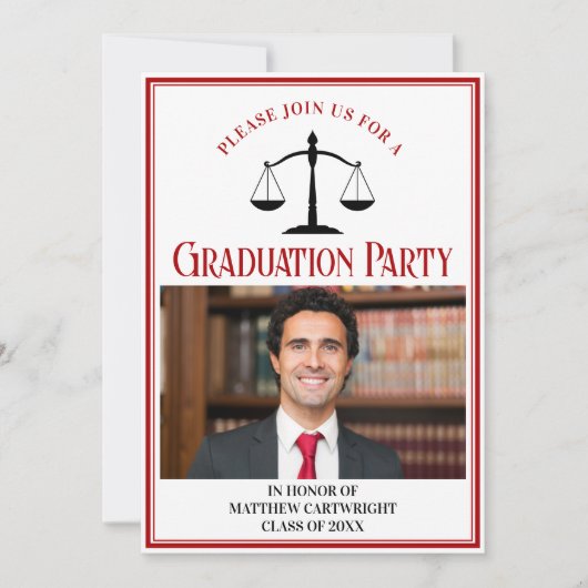 Red Black Law School Afstuderen Fotofeest Kaart (Voorkant)