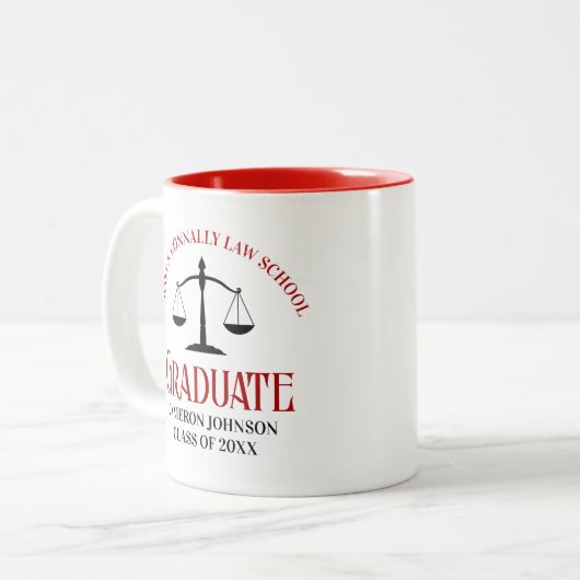 Red Black Law School Afstuderen gepersonaliseerd Tweekleurige Koffiemok (Voorkant links)