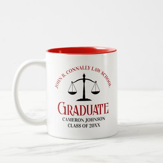 Red Black Law School Afstuderen gepersonaliseerd Tweekleurige Koffiemok (Links)
