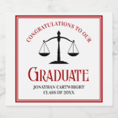 Red Black Law School Custom Graduation Party Sparkling Wijnetiket (Enkel label)