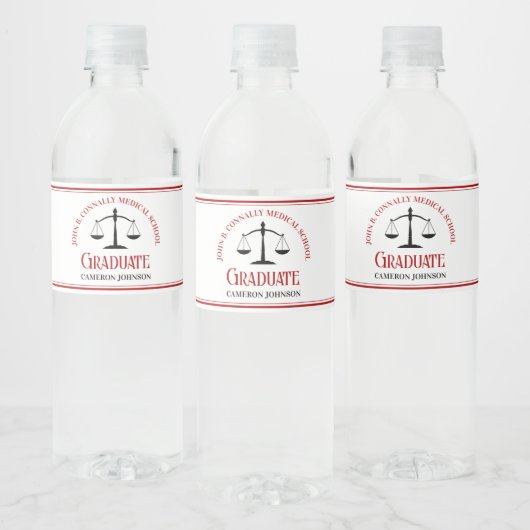 Red Black Law School Custom Graduation Party Waterfles Etiket (Flessen)