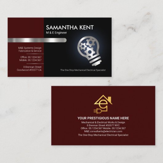 Red Black Layers Silver Electric Bulb Visitekaartje (Voorkant / Achterkant)