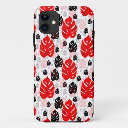 Red Black Leaf Illustration Pattern Design Case-Mate iPhone Case (Achterkant)