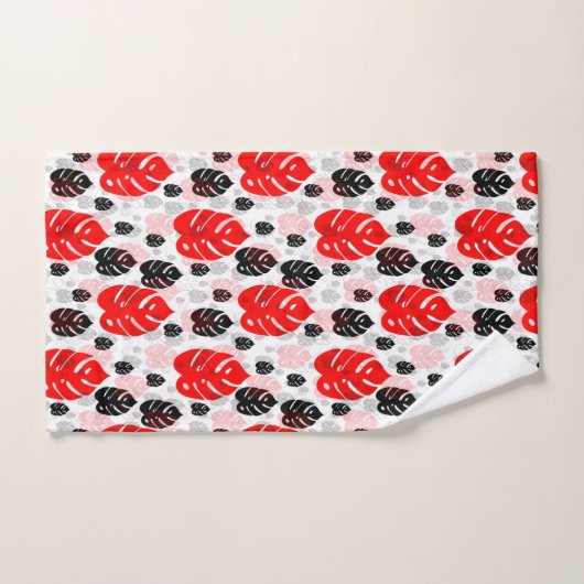 Red Black Leaf Illustration Pattern Design Handdoek (Handdoek)