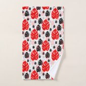 Red Black Leaf Illustration Pattern Design Handdoek (Handdoek)