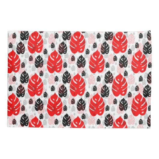 Red Black Leaf Illustration Pattern Design Kussensloop (Achterkant)