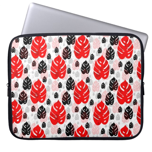 Red Black Leaf Illustration Pattern Design Laptop Sleeve (Voorkant)