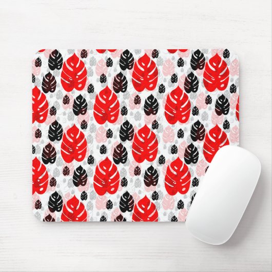 Red Black Leaf Illustration Pattern Design Muismat (Met muis)