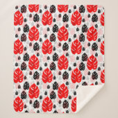 Red Black Leaf Illustration Pattern Design Sherpa Deken (Voorkant)